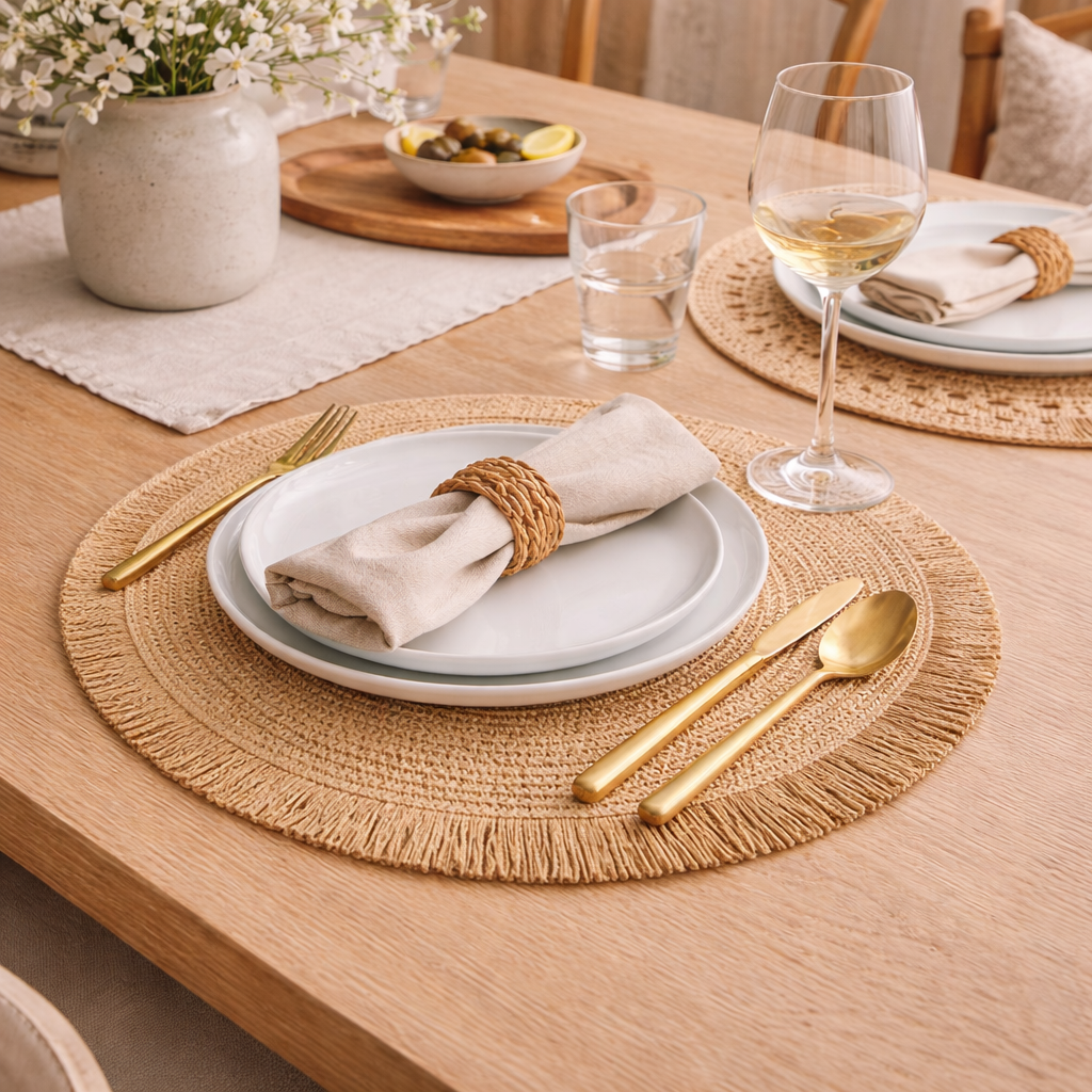 Santorini Straw Fringe Placemats - 15" (Online Exclusive)