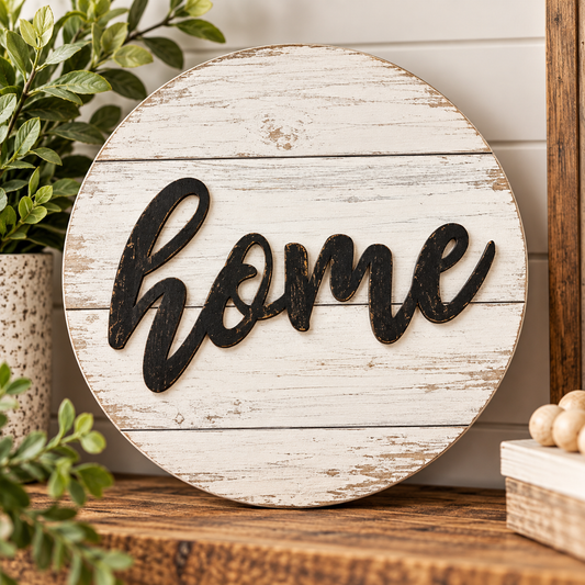 10” Rustic 3D “Home” Round Shiplap Sign 🏡