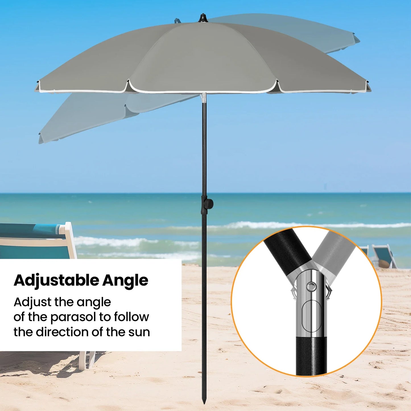 WOLTU Round Beach Balcony Umbrella  (Online Exclusive) UV-Resistant  Waterproof Height-Adjustable 45°Bendable Parasol for Sun Protection Garden Patio