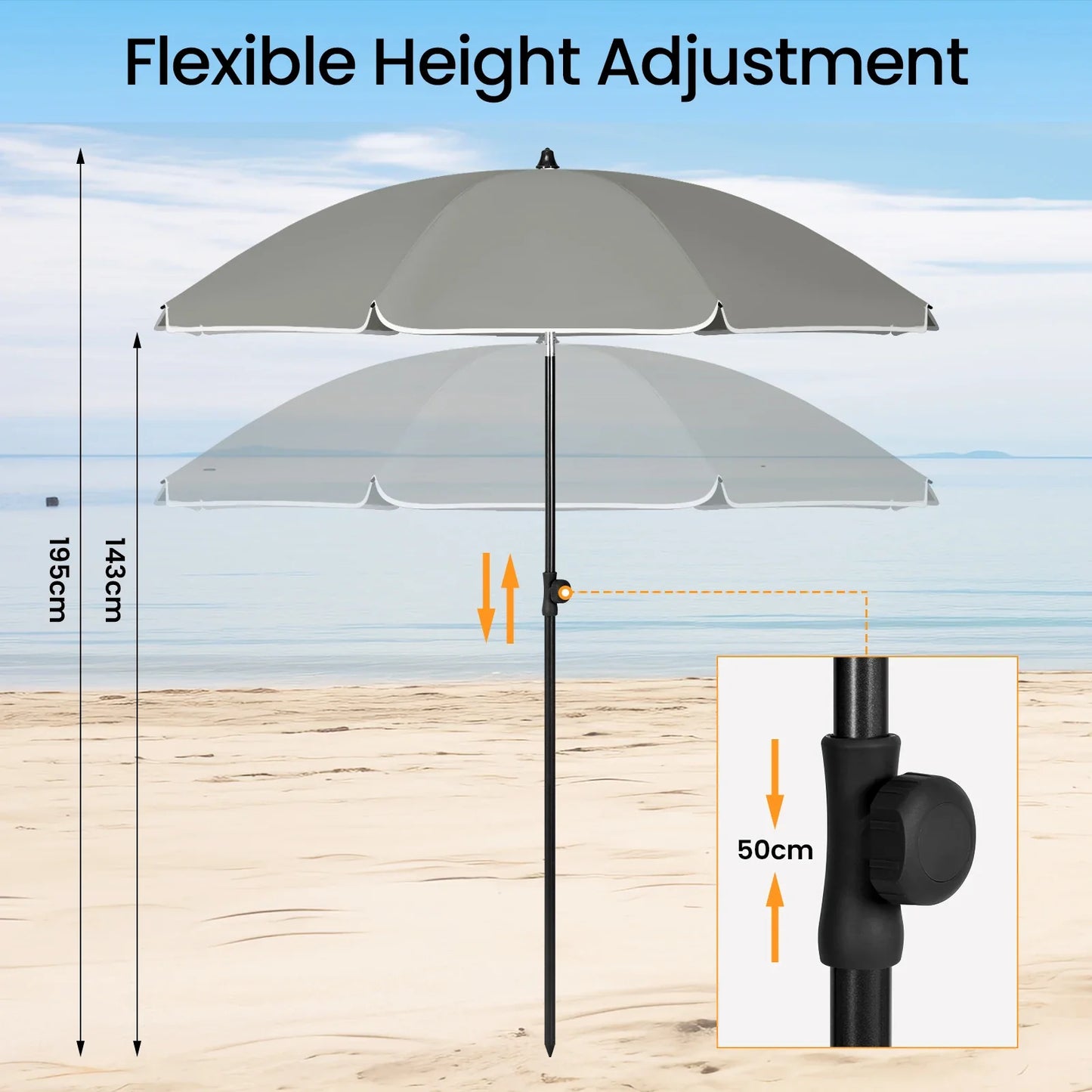 WOLTU Round Beach Balcony Umbrella  (Online Exclusive) UV-Resistant  Waterproof Height-Adjustable 45°Bendable Parasol for Sun Protection Garden Patio