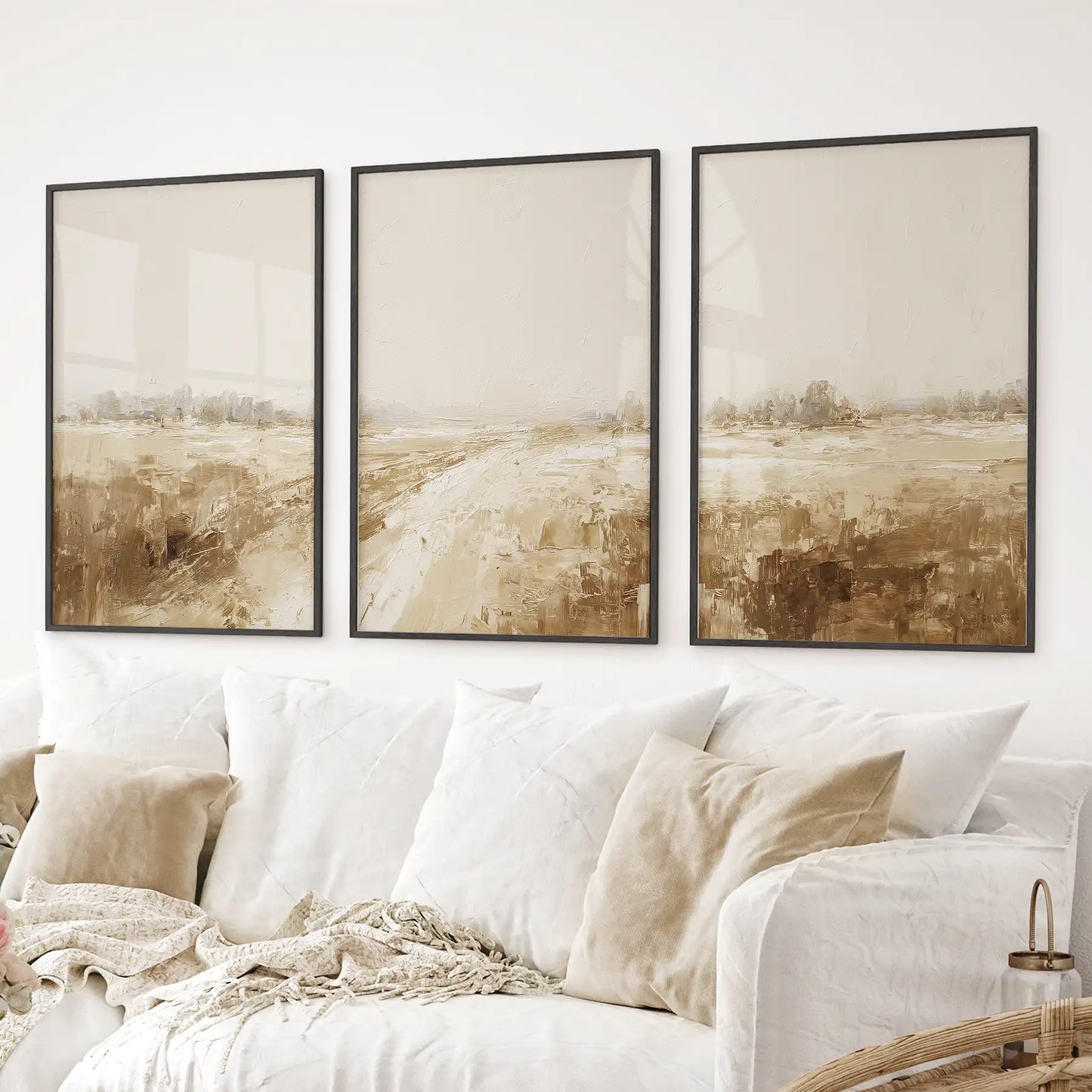 Neutral Abstract Landscape Art. Beige Farmhouse Triptych  (online exclusive)