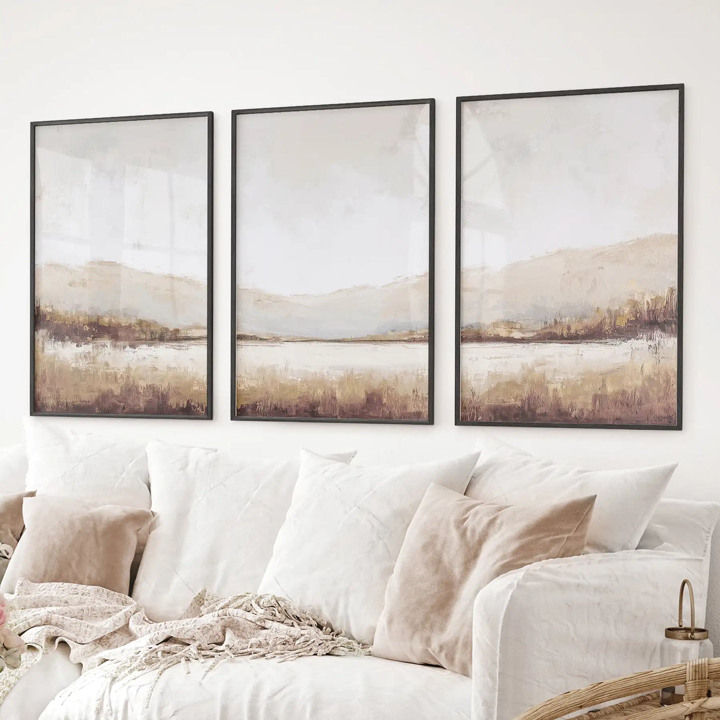 Neutral Beige Brown Landscape Tryptich. Set of 3 Art Prints  (online exclusive)