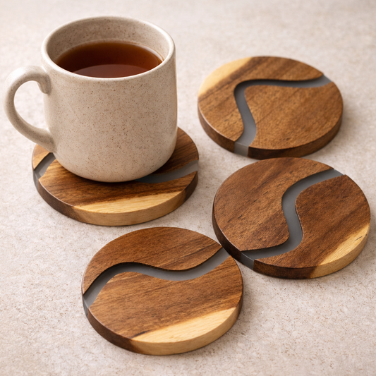 Ibiza Teak Wood & Resin Coaster Set – 4 Piece (Online Exclusive)