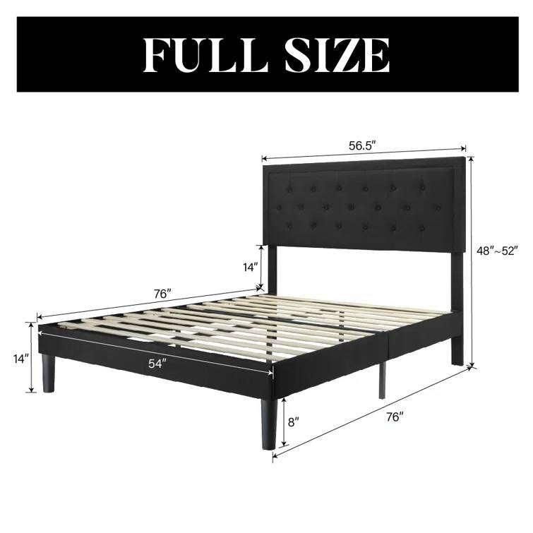 Full size Black Linen Upholstered Platform Bed with Button-Tufted Headboard (Online Exclusive)