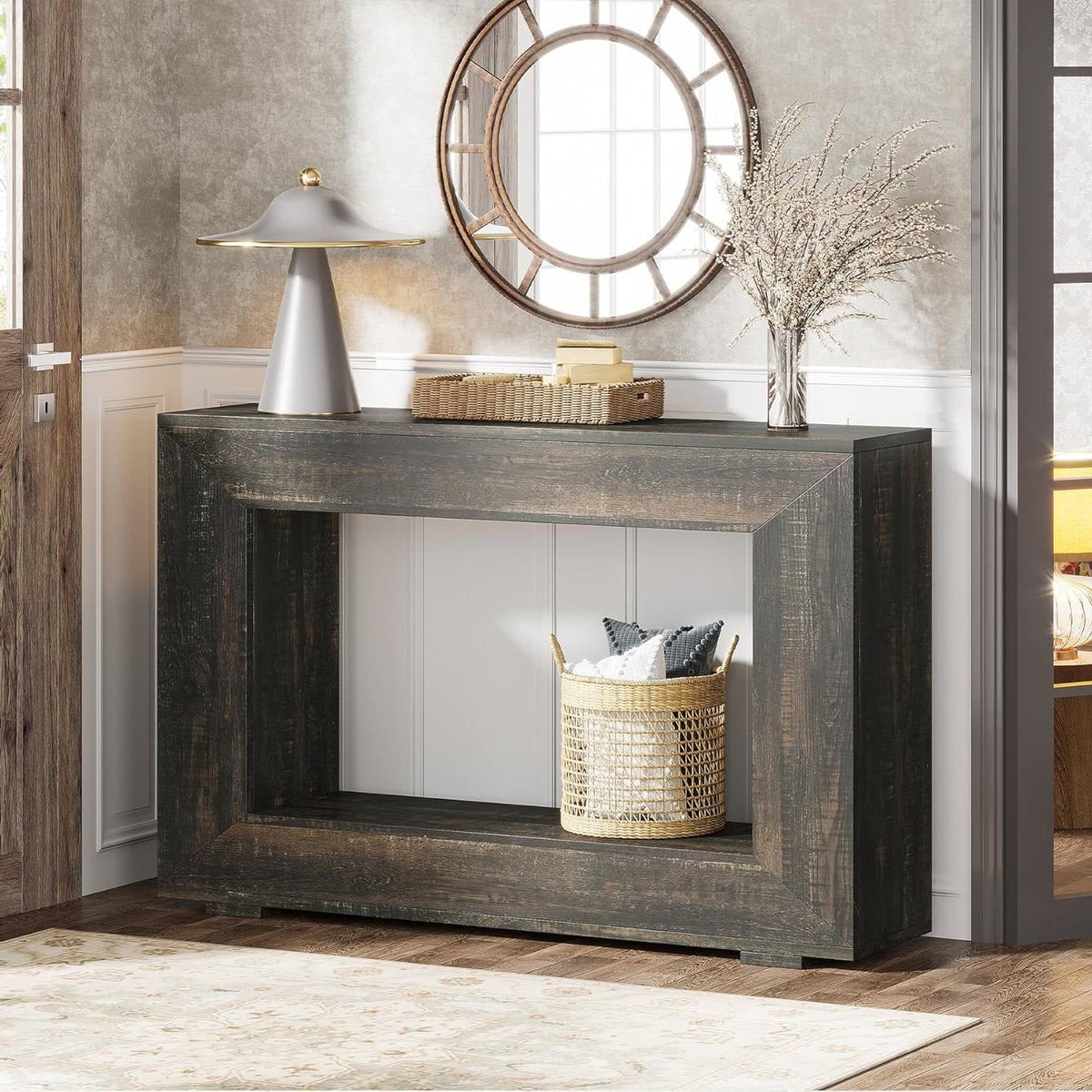 Modern Farmhouse 47-inch Long Sofa Table in Dark Grey Black Wood Finish   (Online Exclusive)