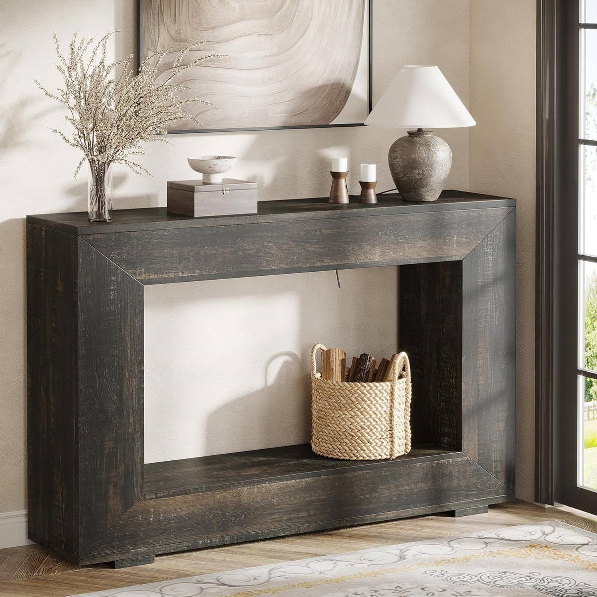 Modern Farmhouse 47-inch Long Sofa Table in Dark Grey Black Wood Finish   (Online Exclusive)