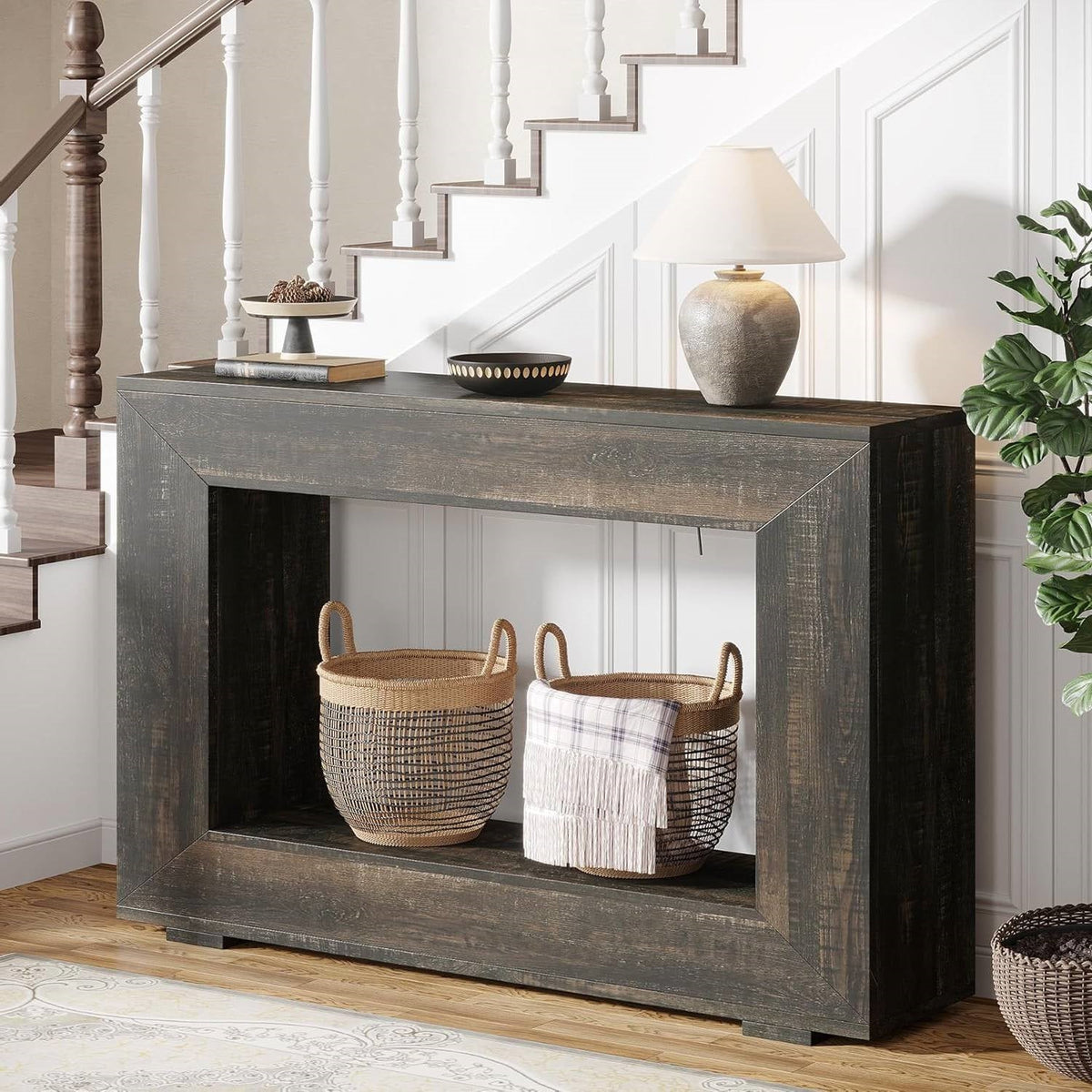 Modern Farmhouse 47-inch Long Sofa Table in Dark Grey Black Wood Finish   (Online Exclusive)