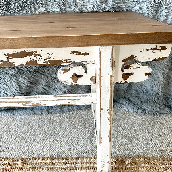Distressed White Finish Wooden Bench (Online Exclusive)