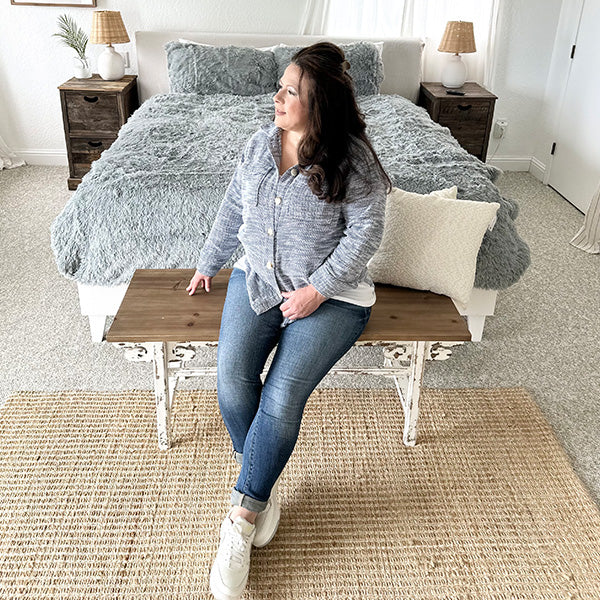 Distressed White Finish Wooden Bench (Online Exclusive)