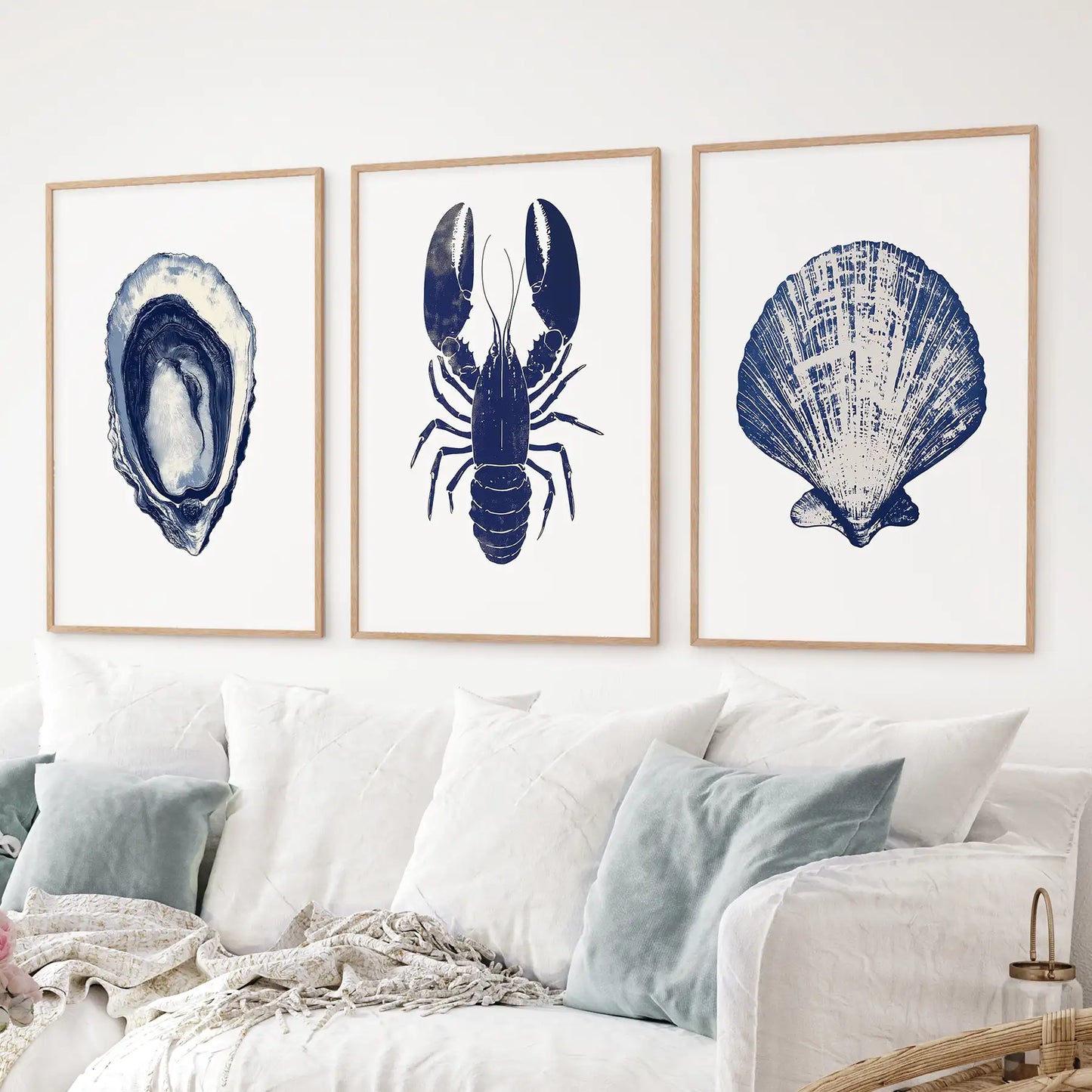 Lobster, Shell Nautical Prints.Coastal Set of 3 Piece  (online exclusive)