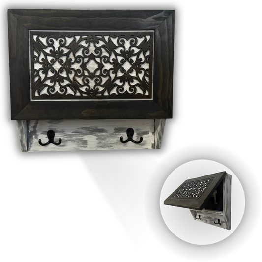 Rustic Diamond Hidden Gun Cabinet – (Online Exclusive) Ornate Concealment Coat Rack with Multi-Purpose Hooks