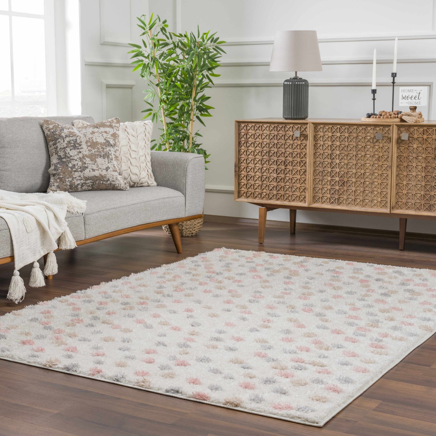 Cansu Pink & Cream Dotted Area Rug  (online exclusive