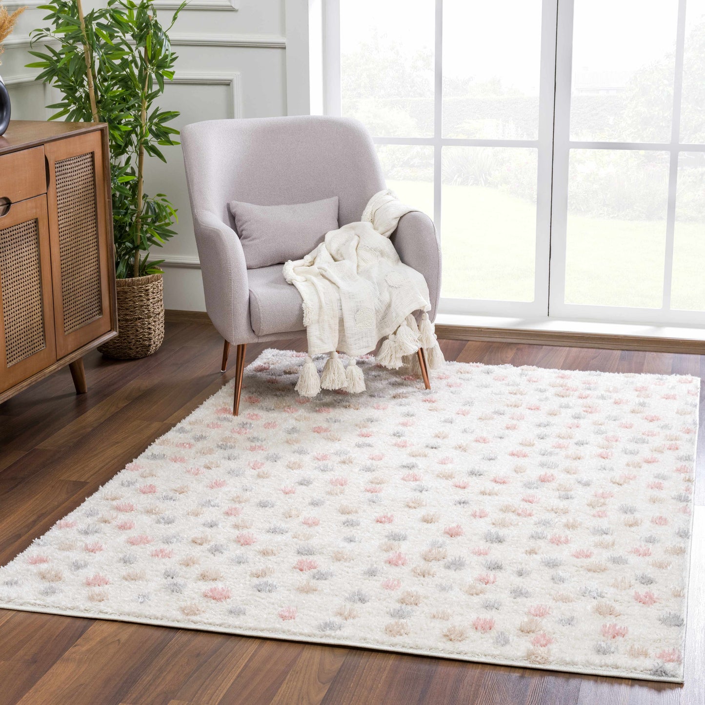 Cansu Pink & Cream Dotted Area Rug  (online exclusive