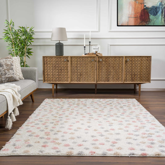 Cansu Pink & Cream Dotted Area Rug  (online exclusive