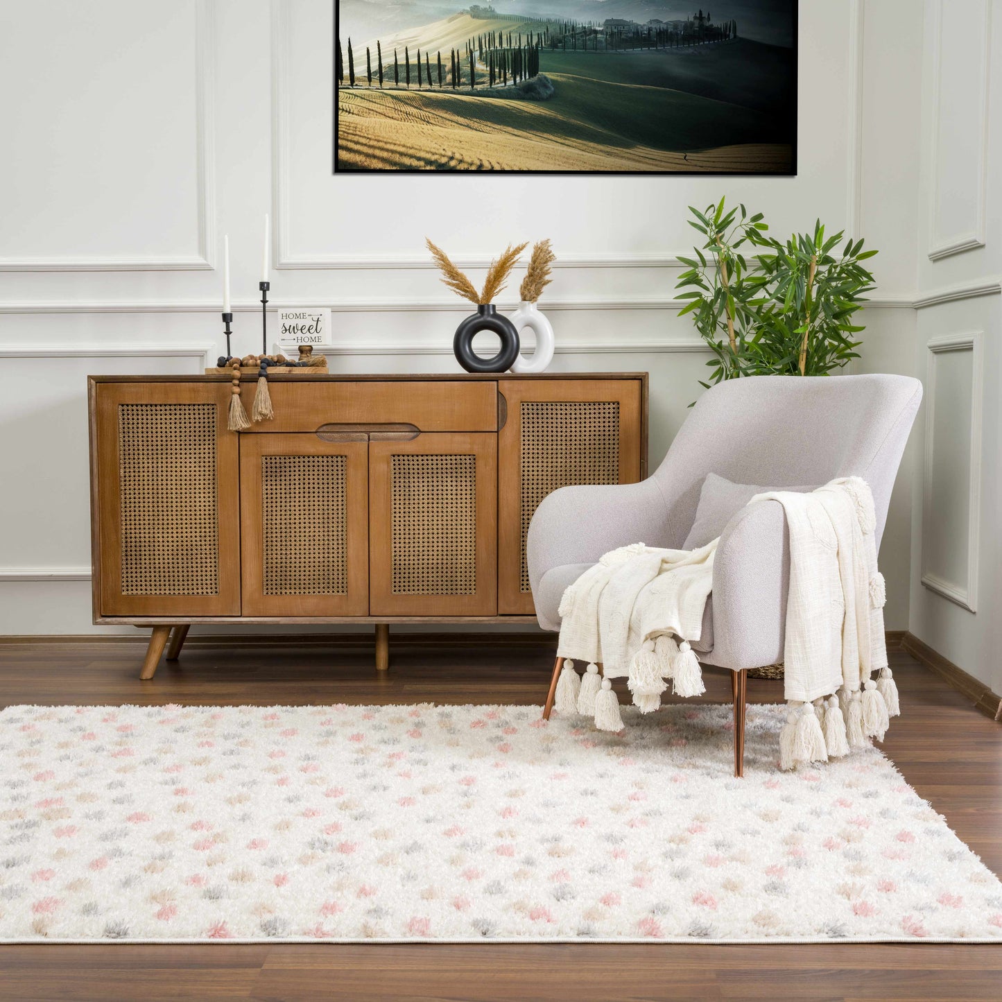 Cansu Pink & Cream Dotted Area Rug  (online exclusive