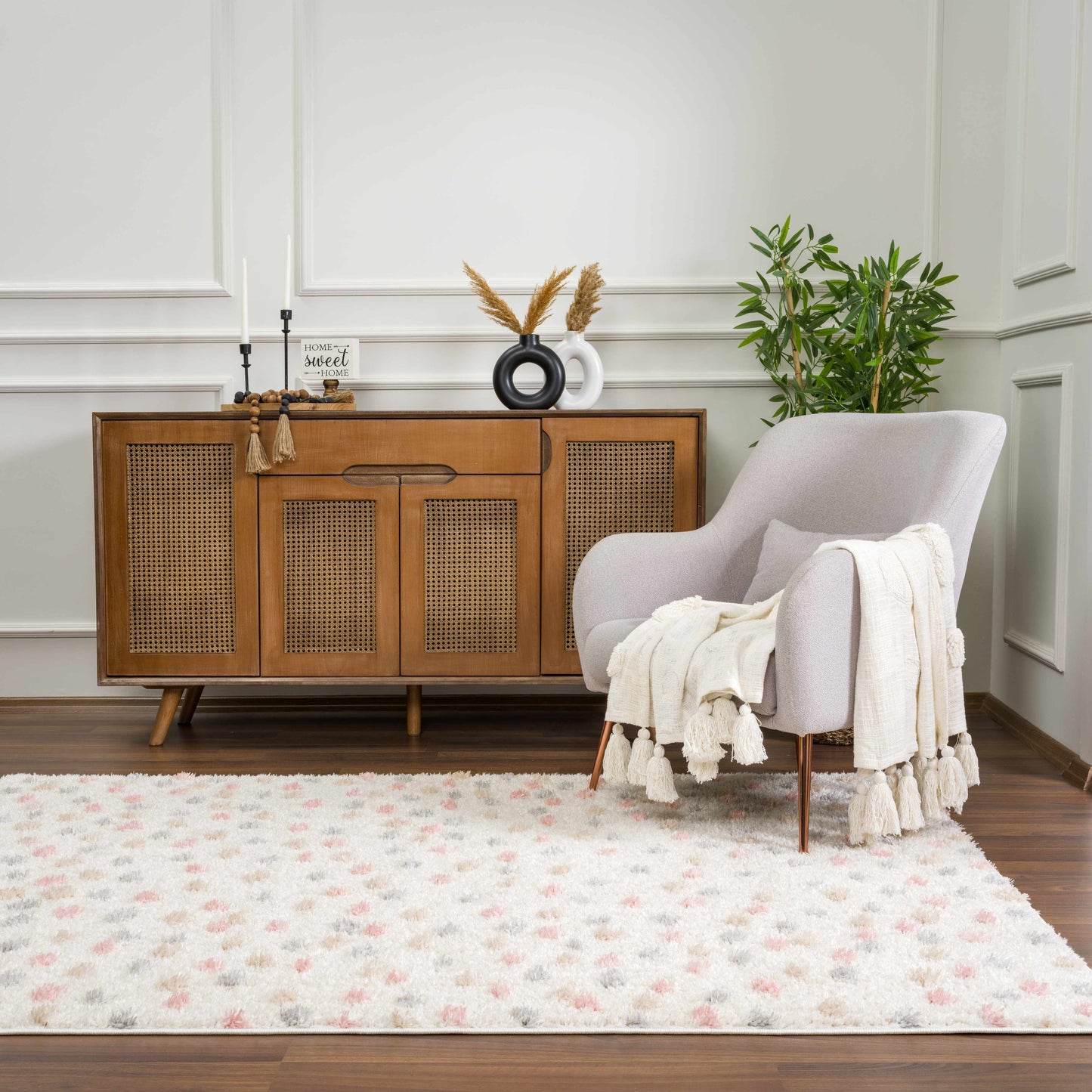 Cansu Pink & Cream Dotted Area Rug  (online exclusive