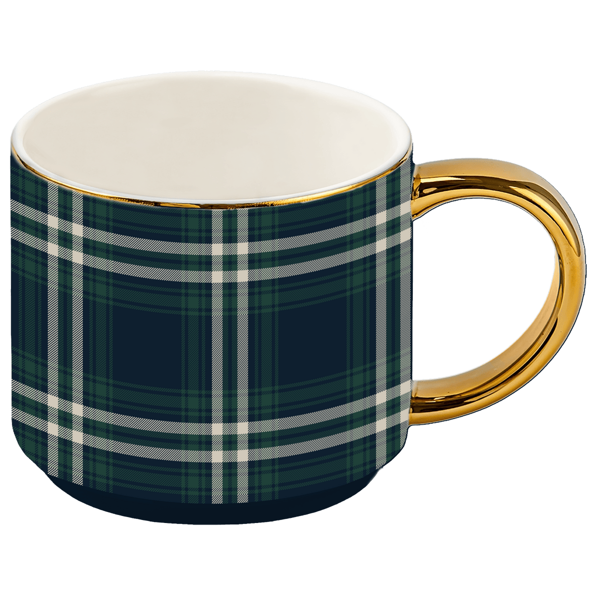 Navy Plaid 14 oz Gold Handle Coffee Mug  (Online Exclusive