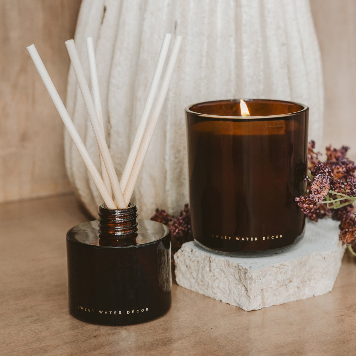 Warm and Cozy Amber Tinted Glass Jar Reed Diffuser  (Online Exclusive
