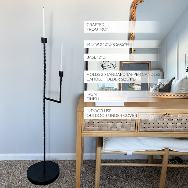 50 Inch Black Iron Floor Candelabra (Online Exclusive)