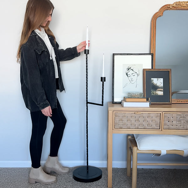 50 Inch Black Iron Floor Candelabra (Online Exclusive)