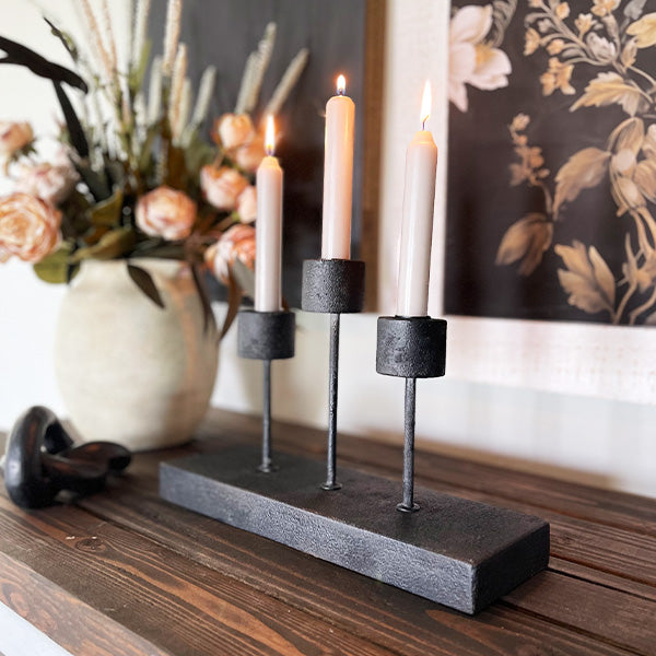 Distressed Black Metal Candle Holder (Online Exclusive)