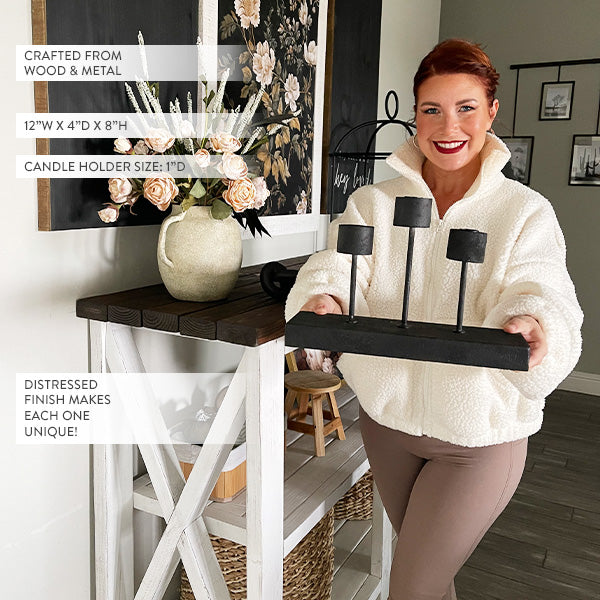 Distressed Black Metal Candle Holder (Online Exclusive)