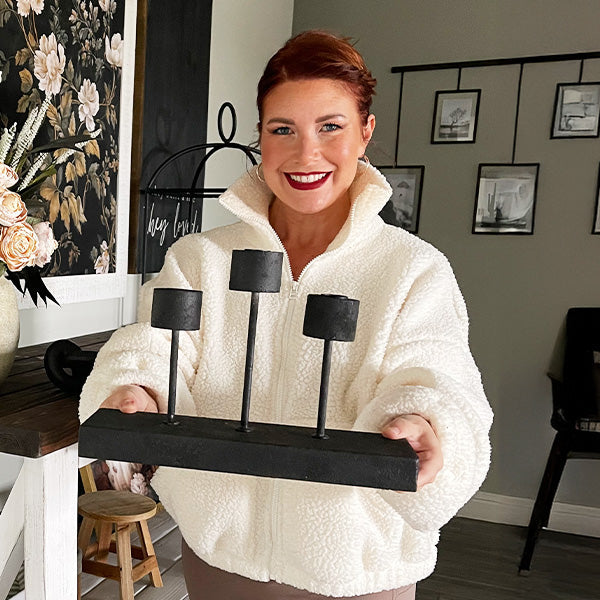 Distressed Black Metal Candle Holder (Online Exclusive)