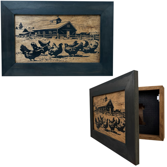 Chicken Farm Hidden Gun Safe -(Online Exclusive) Handcrafted Gun Concealment Decor - Hidden Gun Shelf with Magnetic Lock for Quick Access - Hidden Wall Safe for Secure Storage - Made in USA