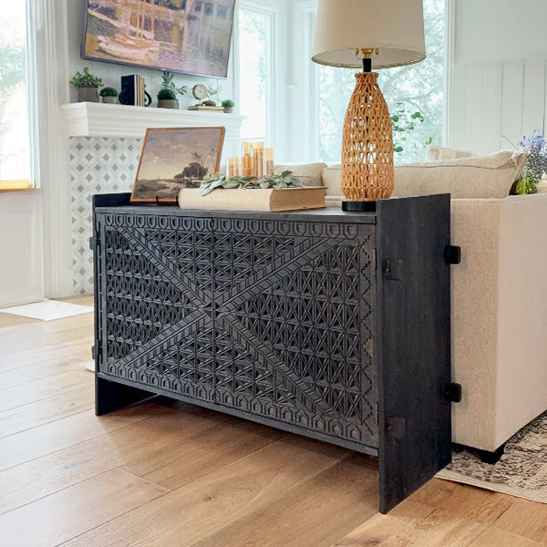 48 Inch Carved Pattern Wood Console Table (Online Exclusive)