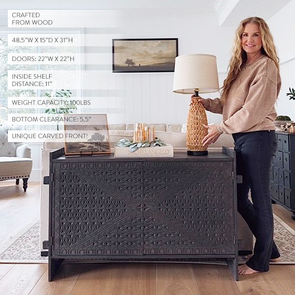 48 Inch Carved Pattern Wood Console Table (Online Exclusive)