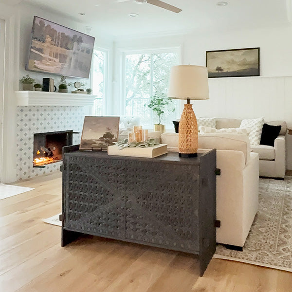 48 Inch Carved Pattern Wood Console Table (Online Exclusive)