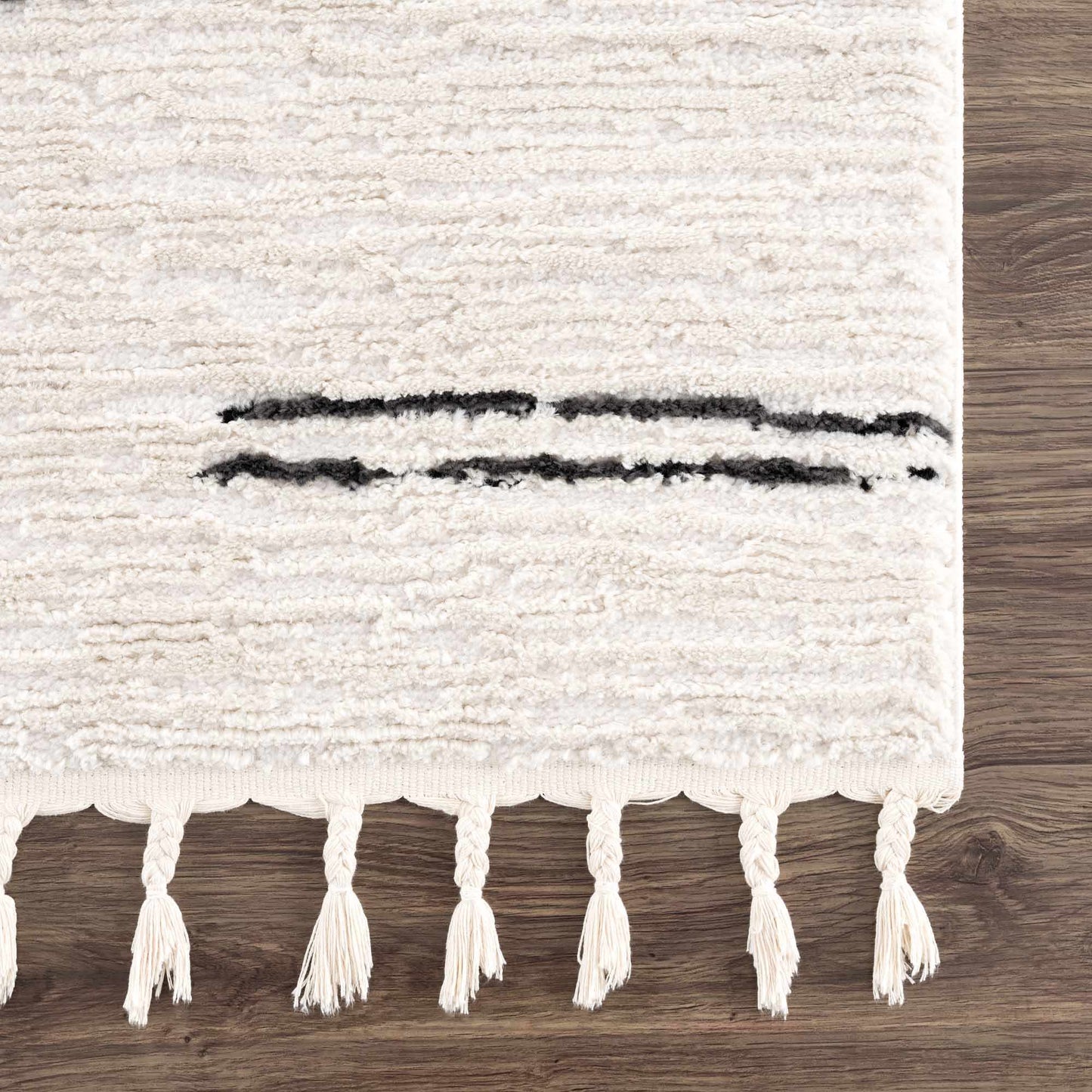 Riad Black Striped White Rug with Tassels  (online exclusive