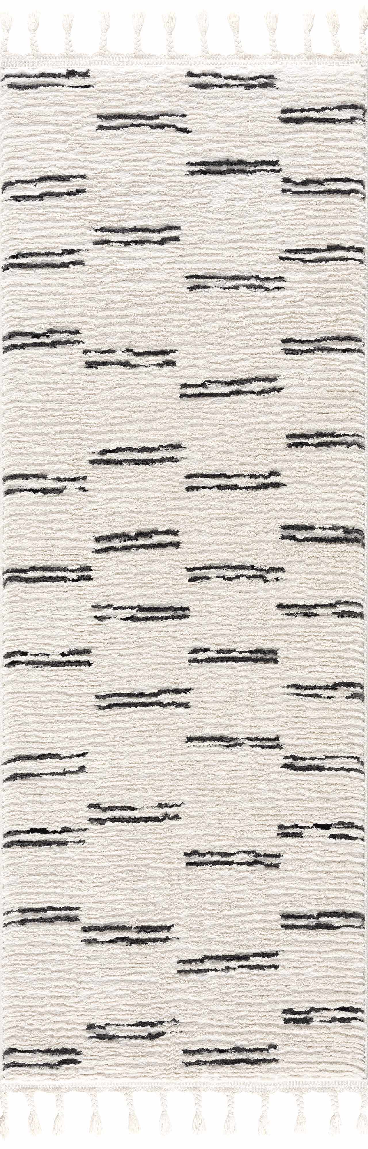 Riad Black Striped White Rug with Tassels  (online exclusive