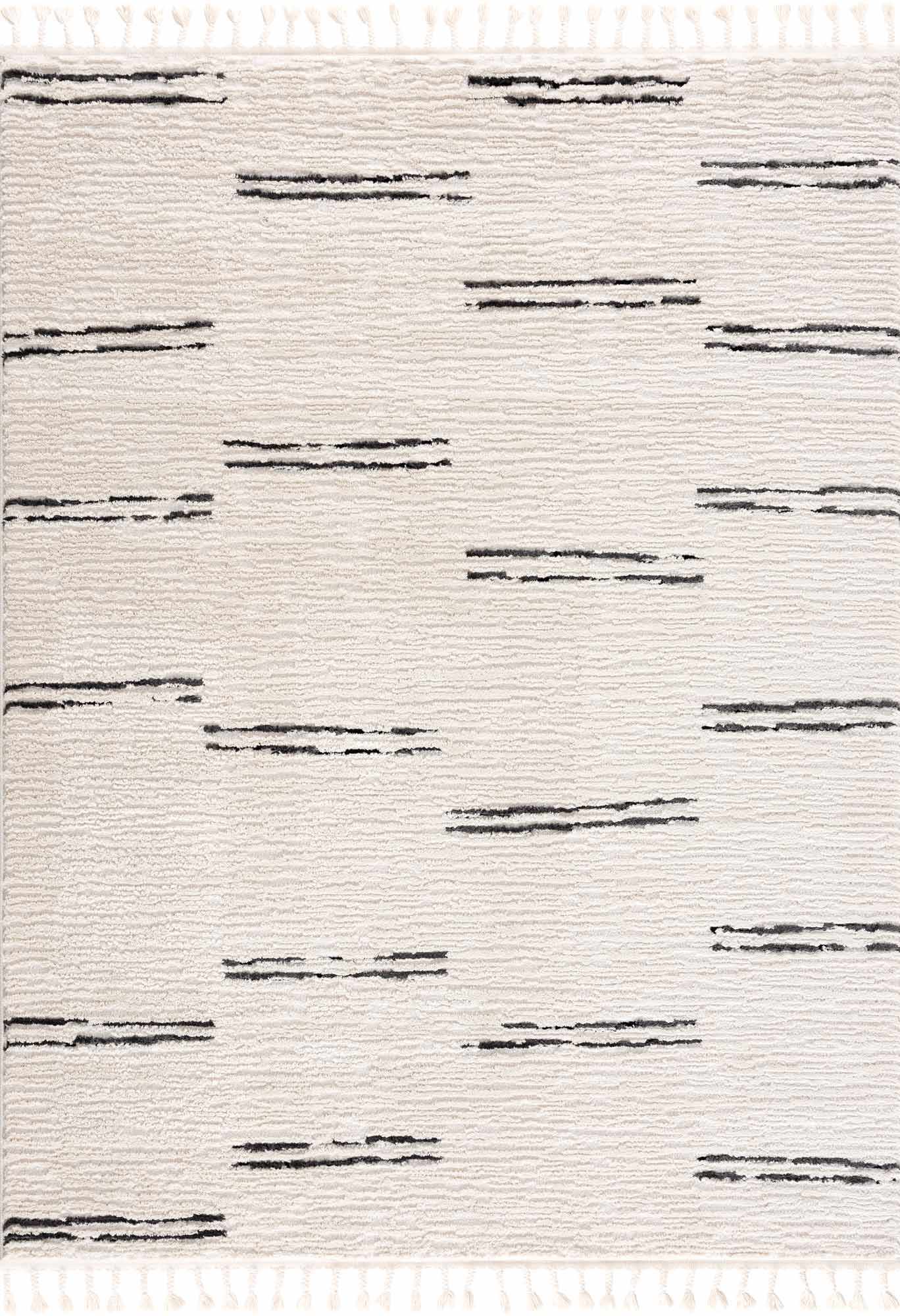 Riad Black Striped White Rug with Tassels  (online exclusive