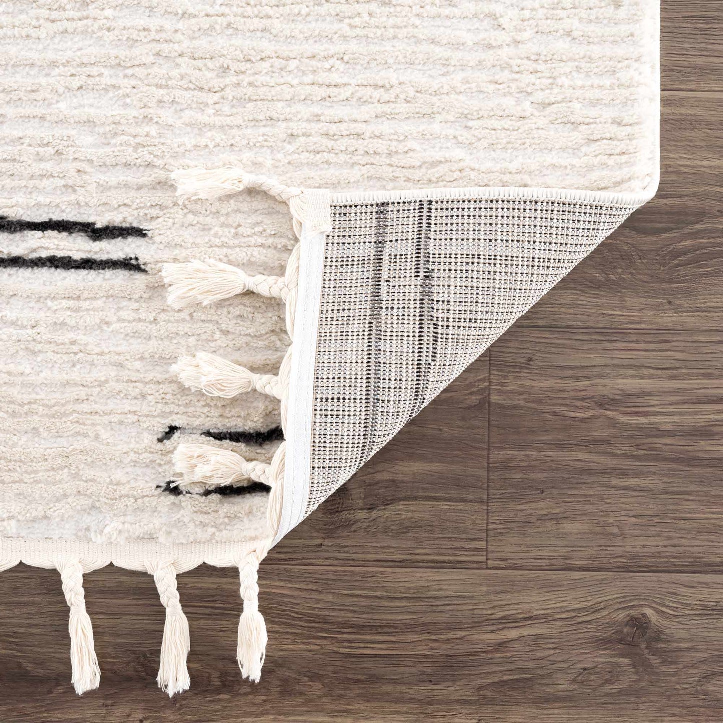 Riad Black Striped White Rug with Tassels  (online exclusive