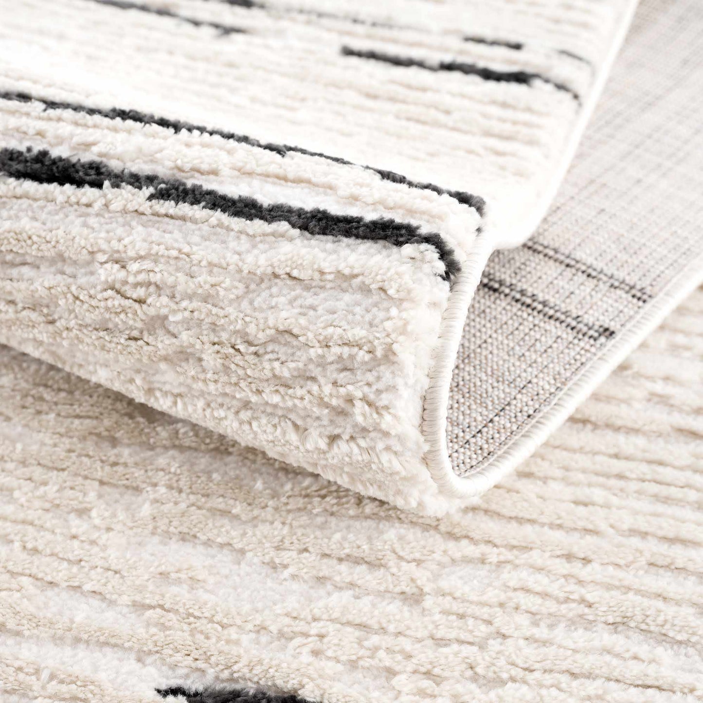 Riad Black Striped White Rug with Tassels  (online exclusive