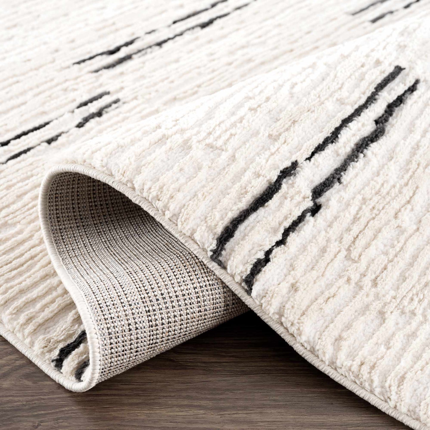 Riad Black Striped White Rug with Tassels  (online exclusive