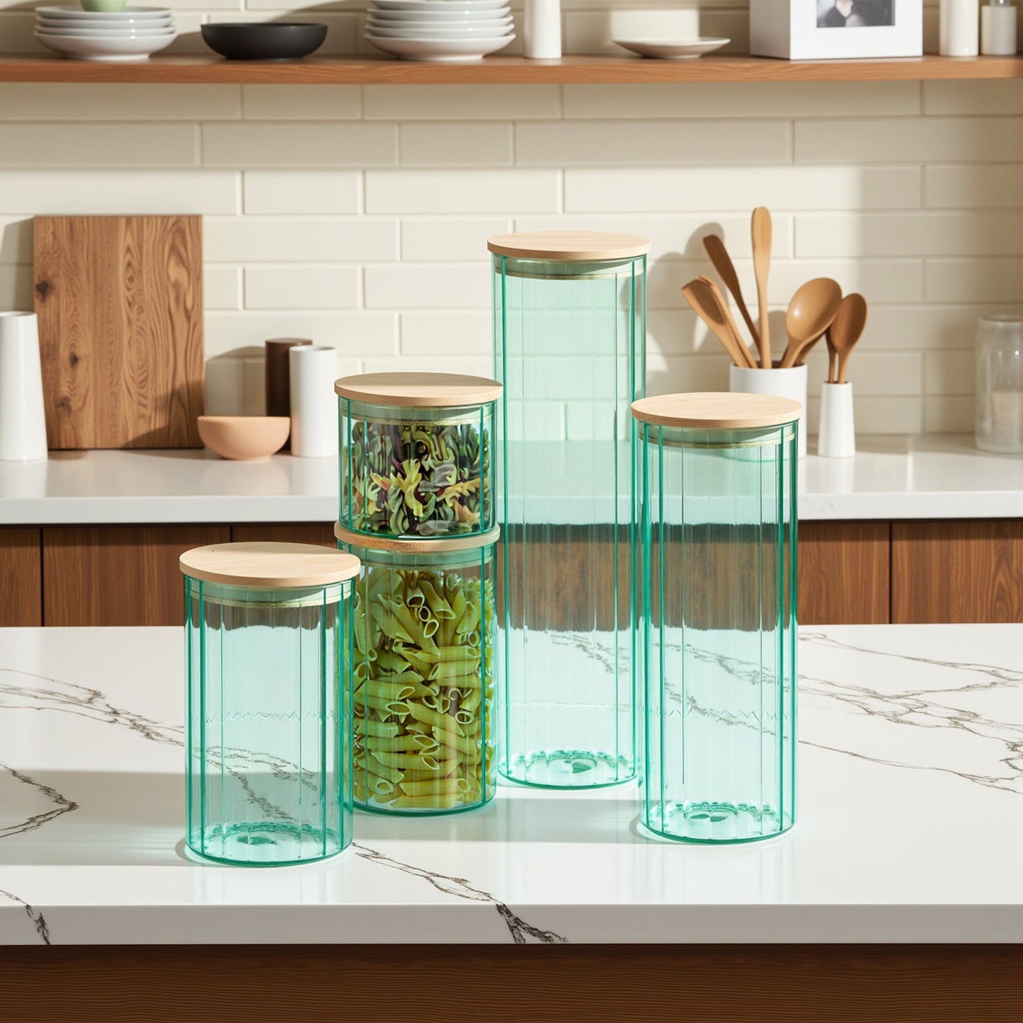 Glass Canister Set & Bamboo Lid - Diamond Blue (Online Exclusive)