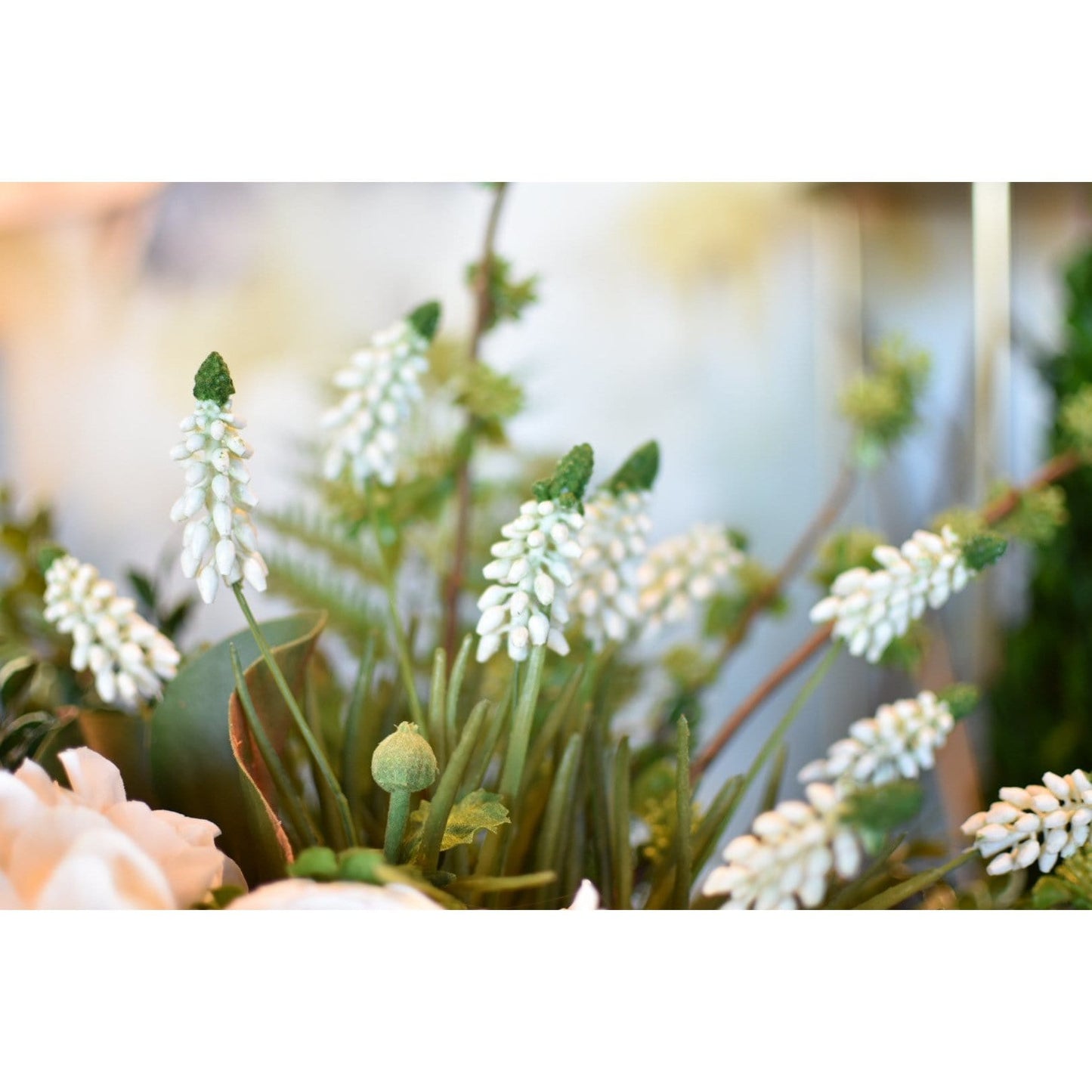 12.5" Faux White Muscari Bush Grape Hyacinth (Online exclusive)