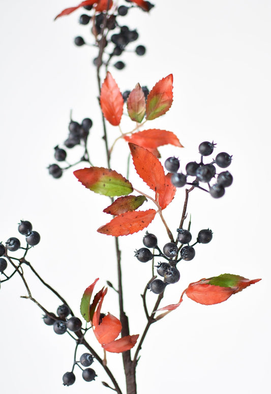 34" Faux Blue Berry w/ Red Foliage Stem (Online exclusive)