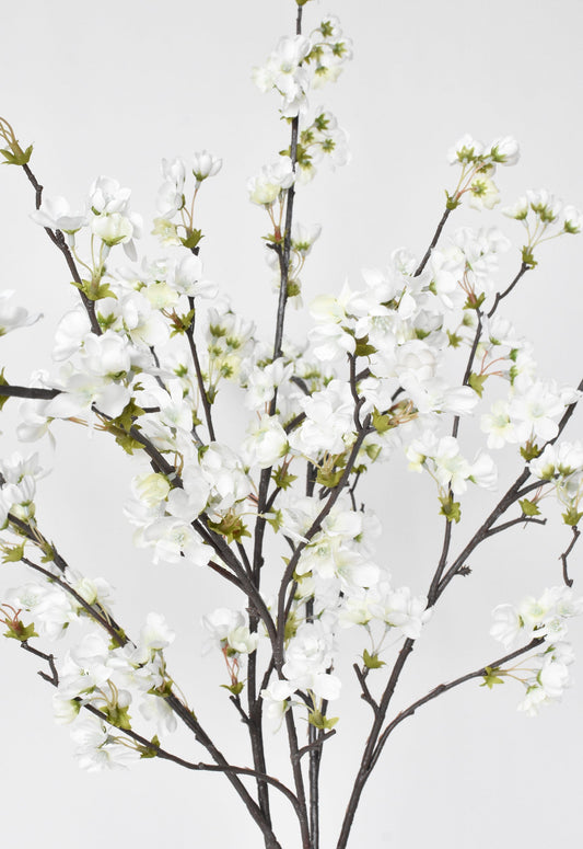36" Faux Quince Blossom Cream / White Stem Flowering Branch (Online exclusive)