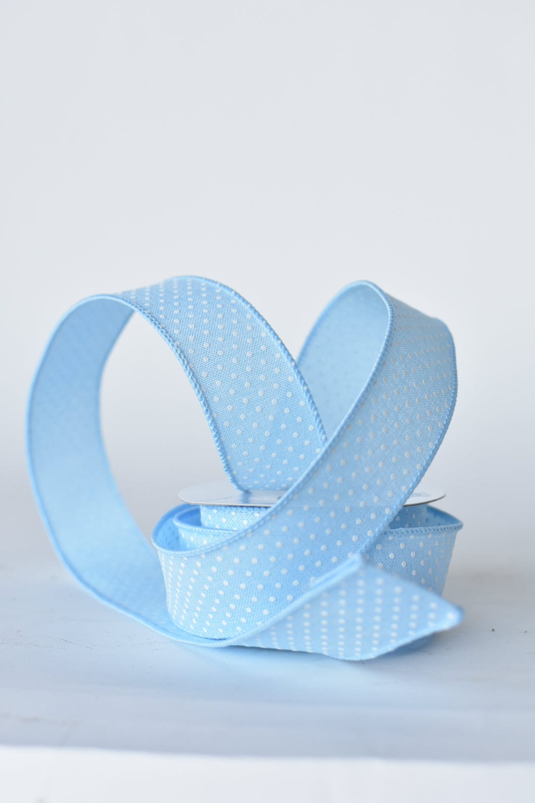 1 1/2" x 10yd Light Blue Faux Linen with Swiss Dots Wired Ribbon (Online exclusive)