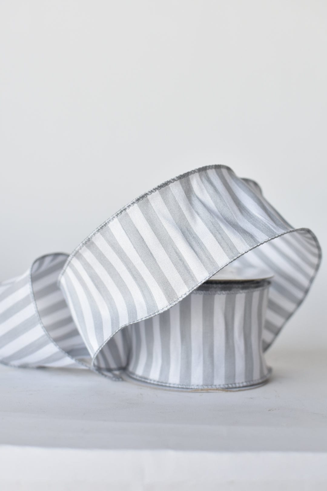 2.5" x 10yd White + Gray Striped Faux Dupioni Silk Ribbon (Online exclusive)