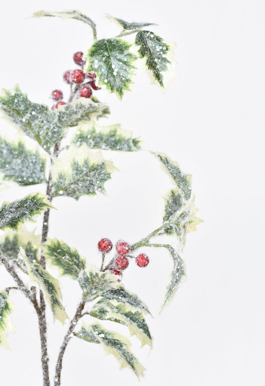 28" Faux Winter Holly Stem  (online exclusive)