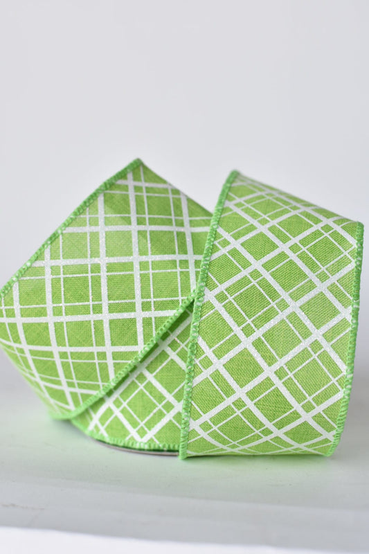 2.5" x 10yd Green and White Glittered Plaid Wired Ribbon (Online exclusive)