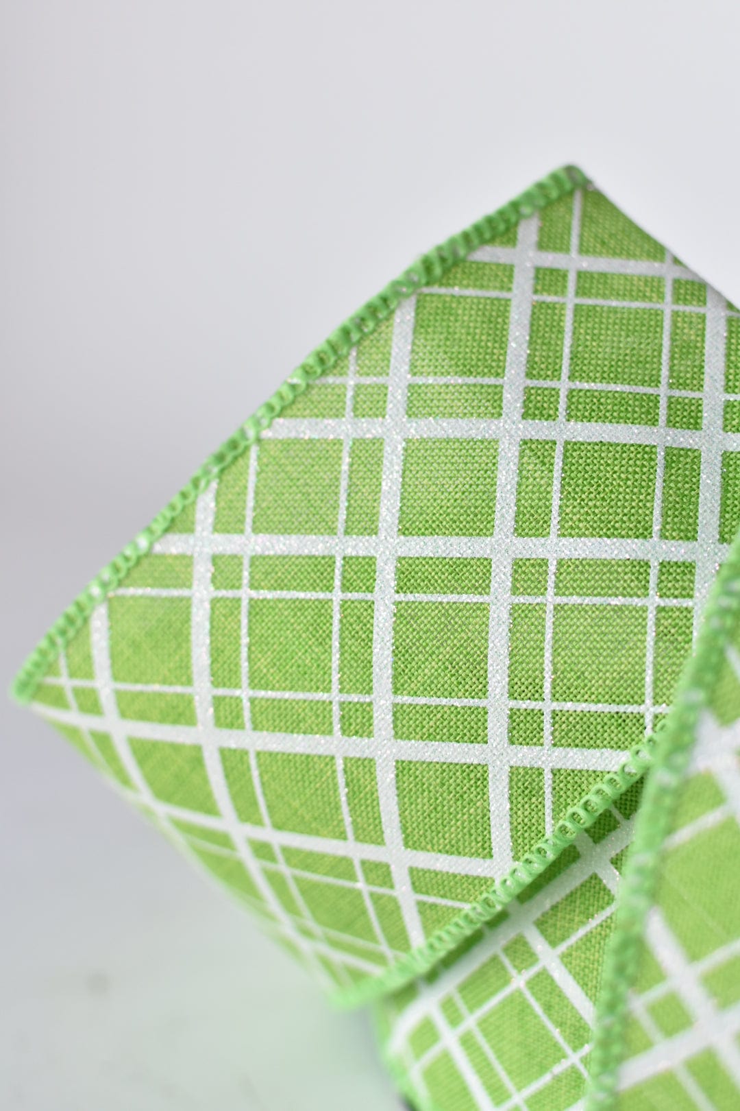 2.5" x 10yd Green and White Glittered Plaid Wired Ribbon (Online exclusive)
