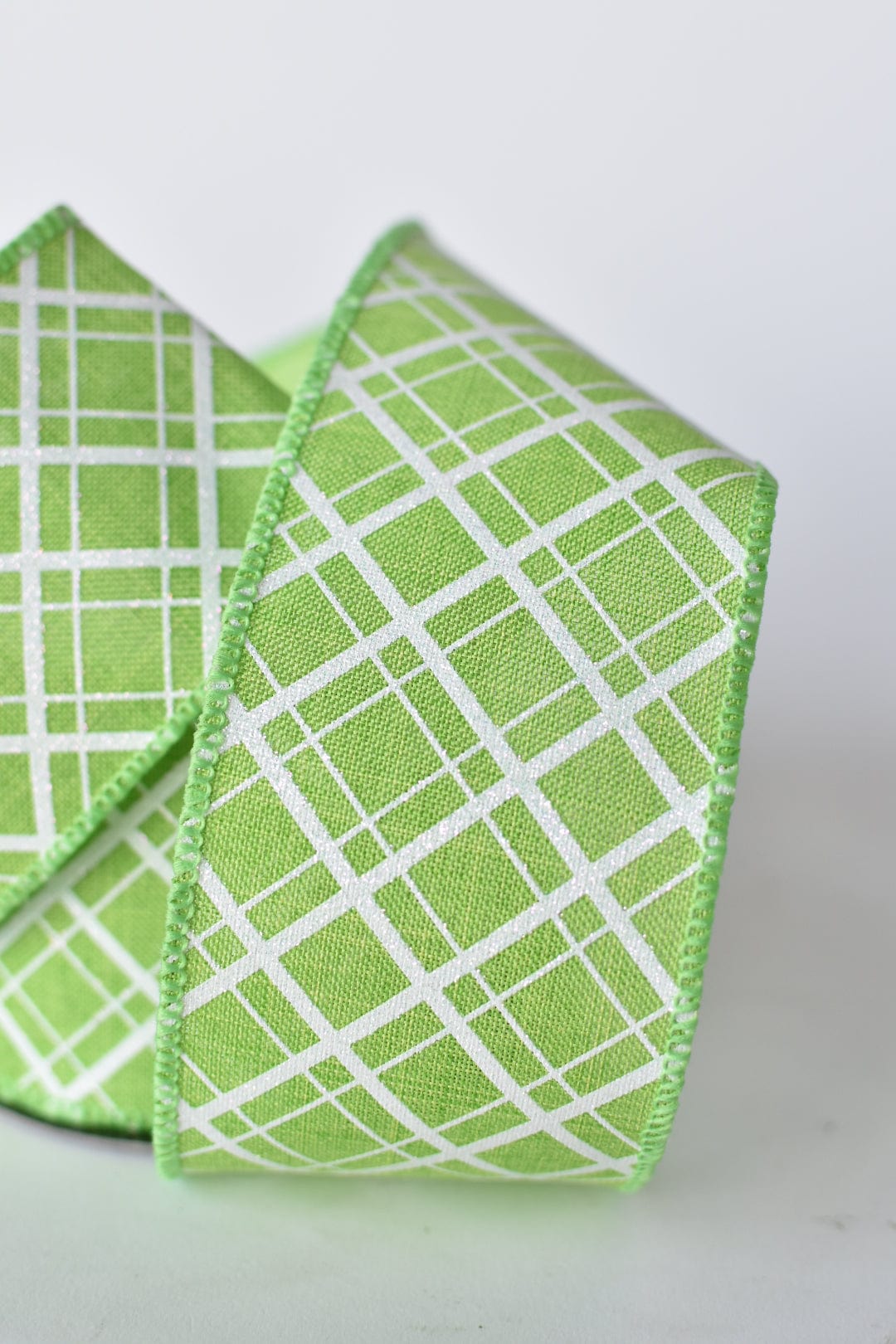 2.5" x 10yd Green and White Glittered Plaid Wired Ribbon (Online exclusive)