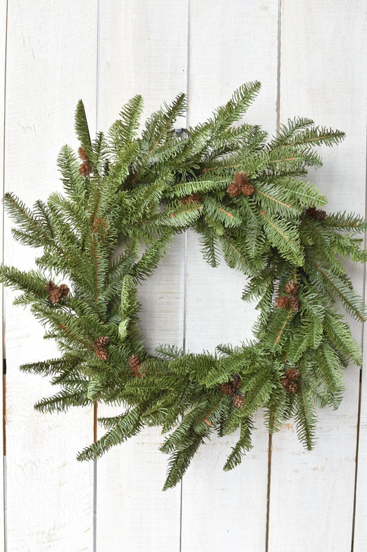 24" Faux Green Spruce Real Touch Wreath w/Faux Pinecones (Online Exclusive)