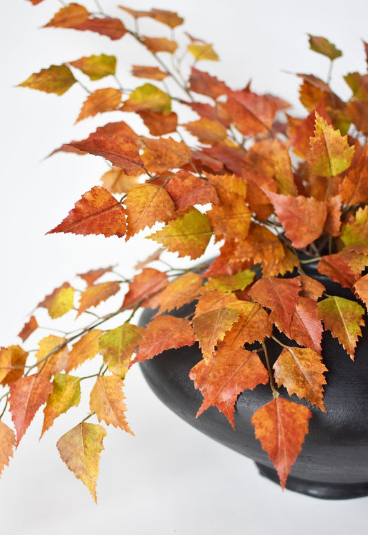 26" Faux Birch Leaf Stem Red / Orange / Yellow (online exclusive)