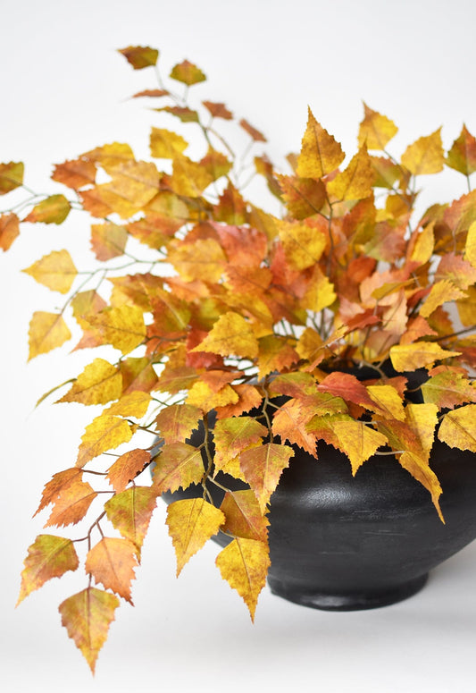 26" Faux Birch Leaf Stem Orange / Mustard / Yellow (Online exclusive)
